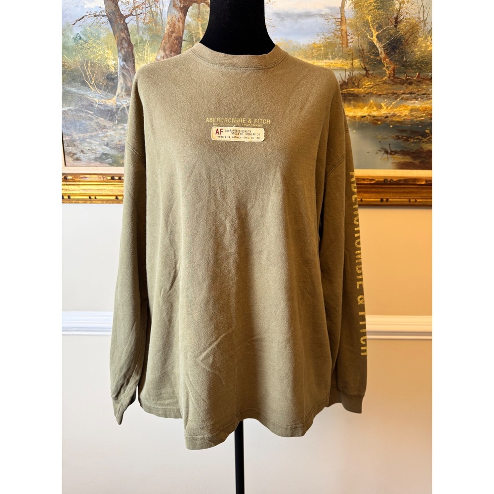 Abercrombie & Fitch Sz L Y2K Long Sleeve Streetwear Shirt Olive Green Vintage